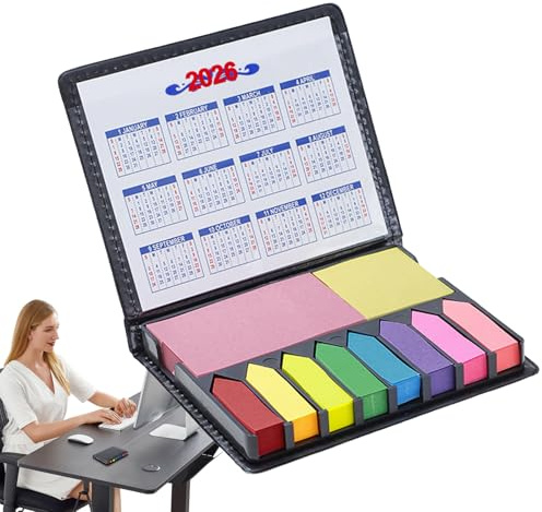 Meindin Pestañas adhesivas para notas, banderas adhesivas creativas de colores, bloc de notas de índice de colores, caja de notas de piel sintética, juego de papelería para mujeres y hombres