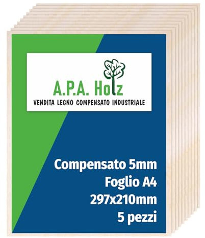 APA Holz - Contrachapado de abedul de 5 mm, hoja A4, paneles multicapa de abedul, contrachapado de calidad profesional B/BB, para manualidades, pirografía, perforación, madera para decorar | 297 x 210