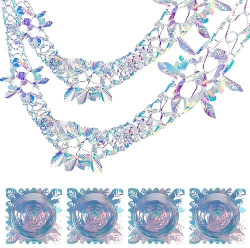 4pcs Christmas Ceiling Decorations Iridescent Foil Indoor Christmas Hanging Decorations Garland for Xmas New Year Party (Iridescent)