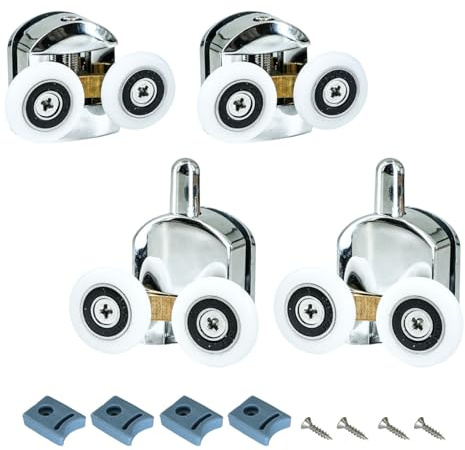 Selyse Lot de 4 roulettes de rechange pour porte de douche de 23 mm, 2 roulettes supérieures et 2 roulettes inférieures pour portes de douche, cabines de douche et portes en verre (4 à 6 mm) –