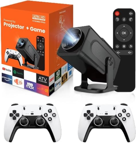 Generico Proiettore da gioco HCS350 Android 11 Scheda TF da 64 GB Controller di gioco wireless Doppio WIFI1920*1080P Proiettore portatile per home theater