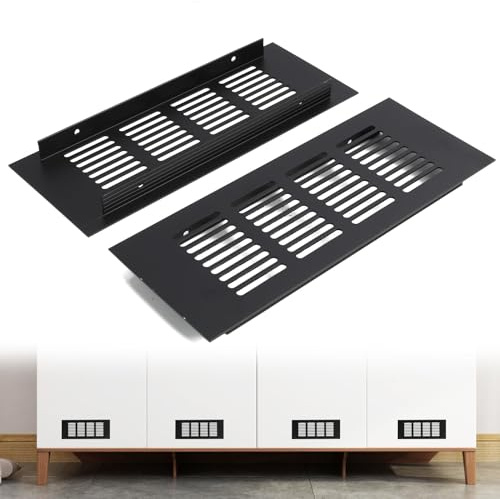 Set di 2 Griglie di Ventilazione in Lega di Alluminio, Nero, 20x8 cmGriglia Aerazione,per Aerazione Armadi, Scarpiere e GuardarobaAerazione Armadi, Design Moderno e Funzionale, Facile da Installare