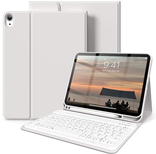 SZPSGC Hülle mit Tastatur für iPad A16 11/10 Gen (2025/2022, 11/10,9 Zoll) | Soft TPU Rückseite Gehäuse, Mit Stifthalter, Magnetisch Abnehmbarer Tastatur, Bluetooth Tastatur mit QWERTZ Layout, Grau