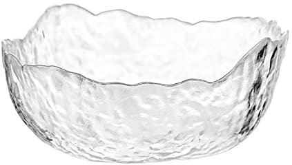 Grande insalatiera in vetro ondulato per insalata e insalata Caesar (trasparente con bordo trasparente, 16,5 x 16,5 x 8 cm)