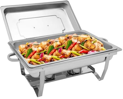 Chafing Dish 9L Buffet Chauffant avec Couvercle Chauffe Plat en Acier Inoxydable Rectangulaire,pour la Famille, Fêtes, Hôtels, Cafétérias