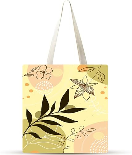 Hojas abstractas amarillas Bolsa de Lona 38x34cm Tote Bag sin Cremallera,juego de 1 Canvas Tote Bags para Mujer,Bolsa de Compras Plegable,Bolso de Mano Lavable para Compras,Vida Cotidiana,Viajes