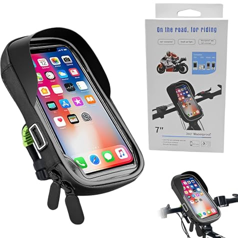 Suuwwn Support Téléphone Vélo Étanche Porte Téléphone Vélo Rotation 360° Sacoche Guidon Cadre avec écran Tactile et Pare-Soleil pour Smartphone sous 7 Pouces