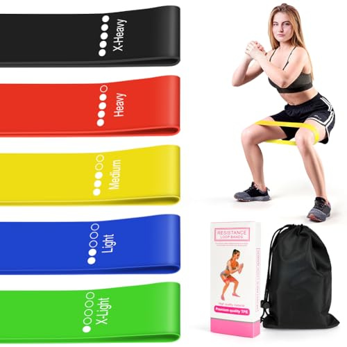 AOOSA Bandas Elasticas Fitness, Set de 5 Juego de Bandas Resistencia | 5 Niveles de Cintas Elasticas Musculacion, Bandas Elasticas para yoga, pilates, rehabilitación, hogar con bolsa de transporte