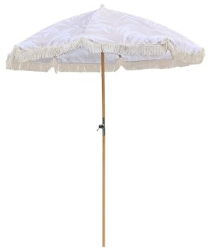 GFYHTN Ombrellone da Spiaggia con Frange 200cm, Ombrello Pieghevole da Patio con Asta in Legno di Alta qualità, per Giardino Spiaggia(White)