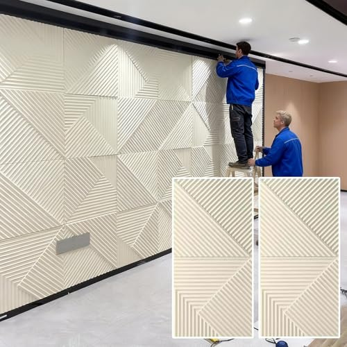 ZIMGOD Wandpaneele Moderne Wanddekorpaneele für Wohnzimmer Schlafzimmer, 2er-Pack PU-Wandverkleidungen, Wandverkleidung Paneele Wand für Bett/TV, Dekorative Wall Panels(Beige)