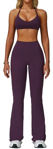 IMEKIS Gym Set Damen Sport Outfit Strappy Rücken Sportbh mit Schlaghose 2 Teilig Yoga Pilates Kleidung Sportanzug Fitness Workout Activewear