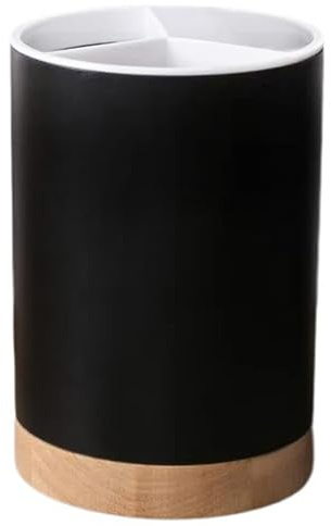 HUAJINGKEJI Pots à ustensiles de cuisine spacieux en céramique avec support pivotant en bois Fournitures de cuisine pour comptoir, décoration de ferme, pots à ustensiles polyvalents