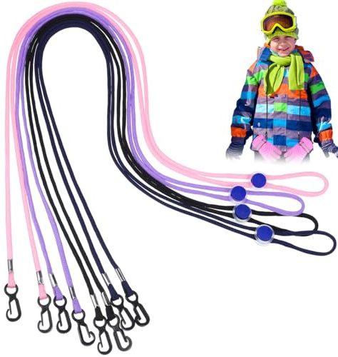 DOITOOL Glove Straps Lanyards 4Pcs Anti-Lost Adjustable Mitten Ropes Skiing | 4.5FT 4mm Elastic Mitten Leash with Secure Clips, Adjustable Toggle Anti-Drop Hanging Cord for Winter Outdoor Sports Skiing