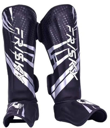 BEALIFE Espinilleras de Kickboxing para Adultos, Protectores de Empeine para Deportes, Sparring y Grappling, Plata Negro, l