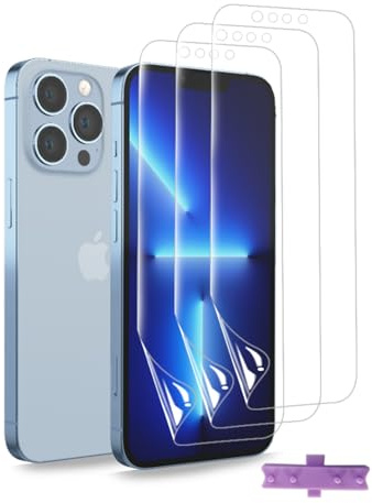 3 Pezzi Pellicola Idrogel per iPhone 13 Pro Pellicola Protettiva Idrogel HD Trasparente Flessibile Pellicola TPU Alta Sensibilità Protezione Schermo Antigraffio(Non Vetro Temperato)