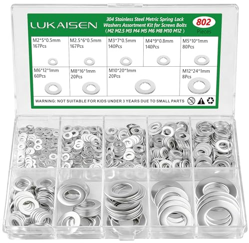 LuKaiSen 802 Pcs Rondelle Plate Inox 304 M2 M2.5 M3 M4 M5 M6 M8 M10 M12 | Rondelles Metal, rondelles de sécurité, Penny Rondelles, Joint Plat pour Vis et Boulons-