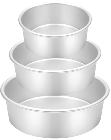 CHLEUI Backform Rund 3er Set Ø 15/20/26 cm, Runde Kuchenformen aus Eloxiertem Aluminium für Backen, Silber