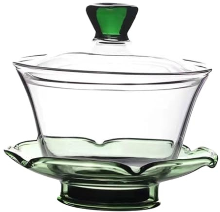 ULTECHNOVO Taza de Té Tipo Sopera de Vidrio Transparente Verde Diámetro 10 Cm Altura 9 Cm Juego Tradicional para Infusiones en Salón de Té Apta para Uso Doméstico
