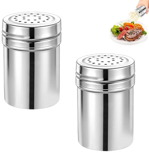 SHENGYIG 2 Saleros de Acero Inoxidable 304 con Tapa, para Sal y Pimienta | Ideales para Sal, Pimienta, Azúcar y Especias. Duraderos, Resistentes a La Oxidación y Fáciles de Limpiar