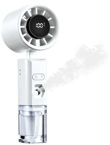 Starvortex Ventilatore Portatile a Mano con Nebulizzatore,6 Velocità,Bianco | Mini Ventilatore Portatile USB Ricaricabile | Ventola da Borsetta con Spruzzo d'Acqua | per Vacanze, Ufficio, Esterni, Viaggi