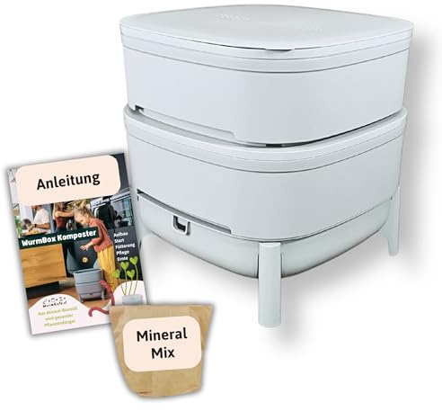Wurmbox Komposter grau 2 Etagen | Wurmkomposter inkl. Mineralmix und Wurmkiste Anleitung