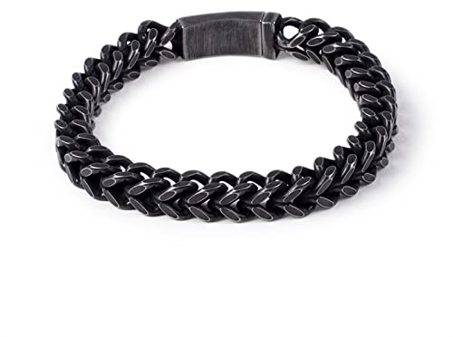 Bishilin Edelstahl Armband Charms, Armband Herren 22CM Weizen Armband Breit 8MM mit Steckschließe Partnerarmband Armbänder Schwarz Silber für Männer Jugend