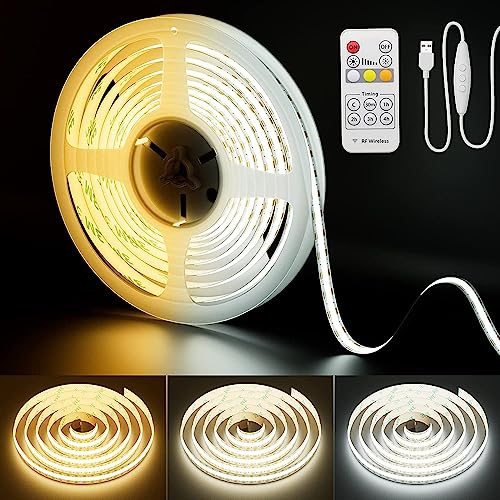 PAUTIX USB COB LED Streifen Weiß CCT Abstimmbar 2M 640LEDs/M, 5V Dimmbar 2700K-6500K COB LED Strip Light CRI85+ TV Hintergrund beleuchtung,Unterschrank Bandlicht für Heimat Heimwerkerbeleuchtung