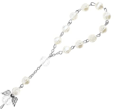 ECSiNG Auto Anhänger Rose Perle Lanyard Strass Engel Charm Dekoration Zubehör für Fahrzeug Rückspiegel Innendekoration Silber