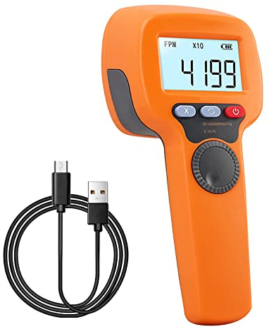 Estroboscopio LED digital Techómetro estroboscópico sin contacto Medición 60-49999RPM Velocímetro de mano Hz Probador de velocidad Precisión 0.001% Flash LED recargable para impresión Motor