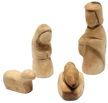 Zuluf Kleine Olivenholz-Figuren der Heiligen Familie – Josef, Maria und Jesuskind Krippenstatue – Weihnachtskrippe aus Holz für den Innenbereich