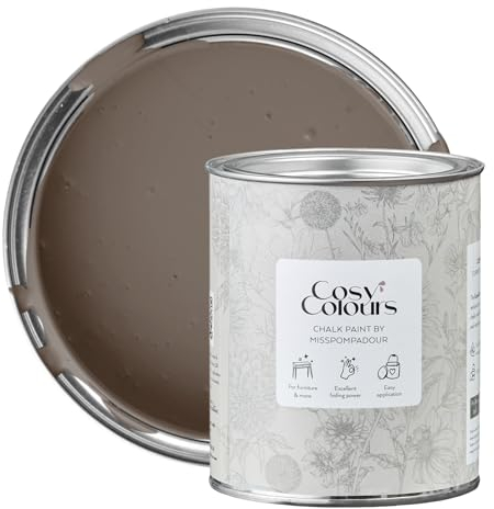 MissPompadour Kreidefarbe für Möbel grau 750ml, Warm Grey - Holzfarbe, Holzlack matt innen - Möbellack, Möbelfarbe ohne Schleifen - Kreidefarbe für Holz - CosyColours
