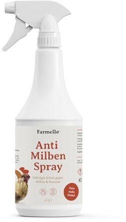Farmello Anti Milbenspray Hühner 1l - Hochwirksamer Sofortschutz gegen Milben & Parasiten als Kontakt- & Umgebungsspray - Zur Vorbeugung & bei akutem Befall