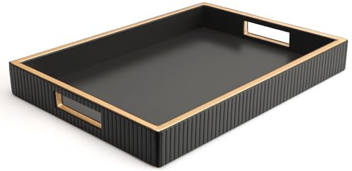SANZIE Leather Tray Desktop Storage Organizer Premium Serving Tray Decorative Tray Valet Tray for Sundries Cosmetics Phone Wallet Cutlery (Black Holder)