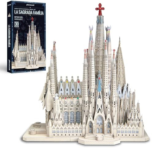 Piececool Metal Puzzle 3D Catedral de la Sagrada Familia, Edificios Famosos Maquetas para Construir Adultos, Puzzles 3D Maquetas para Montar, Acero Inoxidable Maqueta Metal, Colección, 450 Piezas