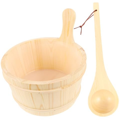 Kisangel Sauna Holzeimer Mit Schöpfkelle Aus Naturbelassenem Holz Ergonomischer Griff Glatt Und Langlebig Geeignet Für Sauna Spa Bad Massage Zur Einfachen Aufgussanwendung Und Dekorativem e