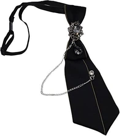 MinnowXY Cravatta gotica nera per ciondolo con strass catena in metallo per feste serali Pretied poliestere