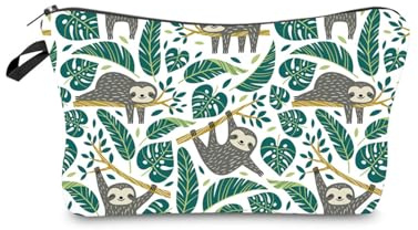 KGDUYC Kosmetiktasche aus Segeltuch Handtasche Reißverschluss Federmäppchen Mini-Tasche Kulturbeutel Organizer Aufbewahrung Schönheit Make-up Reisezubehör für Mädchen Faultier-Muster