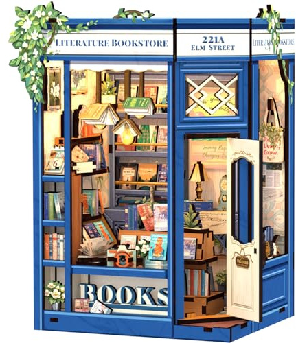 CUTEBEE DIY Book Nook - DIY Puppenhaus Häuser, Miniatur Haus Selber Bauen mit LED-Beleuchtung | Kreatives Set für Bücherregal Dekoration | Bausatz für Erwachsene Geschenk (Literature Bookstore)