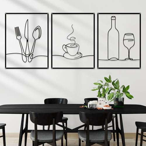 Otoolling Minimalistische Küchenschilder, Wanddekoration, Zeichnung, rustikale Küche, Wandkunst für Esszimmer, Wohnzimmer, Zuhause, 35,6 x 27,9 cm (Esszimmer, schwarz), 3 Stück