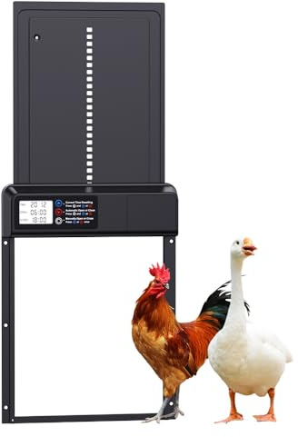 XUBX Puerta de gallinero automática, puerta de pollo impermeable con temporizador y modo manual, pollo automático, material de aleación de aluminio, mantenimiento seguro, para aves de corral (negro)