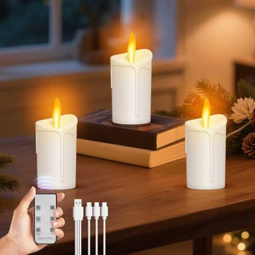 FlyQintess LED Teelichter Wiederaufladbar, Warm Weiß Flammenlose LED Kerzen mit Fernbedienung Timer, Realistische Elektrische Kerzen für Hochzeiten Halloween Weihnachten Heimdekoration
