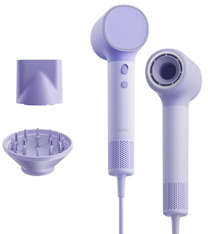 Laifen Neo Haartrockner, 22 m/s Luftstrom, 390 g leicht, Pastell-Violett | 3 Min. Schnelltrocknung, 110.000 U/min Motor, 200M Ionen-Föhn, Thermo-Control, 59 dB, Diffusor & Glättdüse