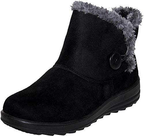 Womens Ladies Lightweight Fur Lined Girls Warm Casual Comfort Winter Ankle Boots UK Sizes 3-8 (UK 7, Black)