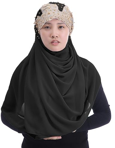 Lina & Lily Sciarpa in chiffon con scialle hijab musulmano (Nero)