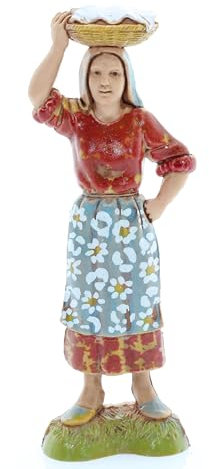 Moranduzzo Donna con Cesto in Testa per Presepe da Cm 10 Scala 1:20 – Altezza 9,7 cm – Statuina in Resina PVC, Indistruttibile, Stile ‘700, Rifinita a Mano, Scultore M. Landi