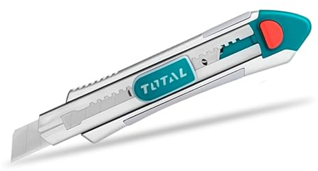 TOTAL - Cutter - Pour lames 18 x 100 mm - Poignée antidérapante - Matériau : Guide en aluminium - Inclus 6 recharges de lames - 185 mm