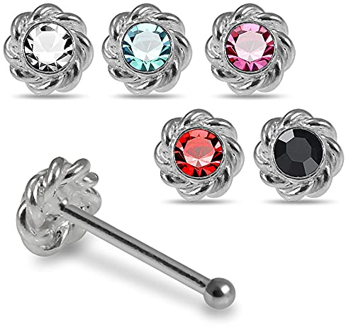 Gemmed gezwirnte Blume Crystal Stein Top 22 925 Sterling Silber gerade Nase Stud Piercing messen