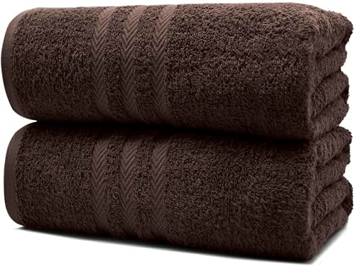 NAUSHA 2 x superstora badlakan handdukar (80 x 140 cm) 100 % egyptisk bomull 600 GSM (choklad)