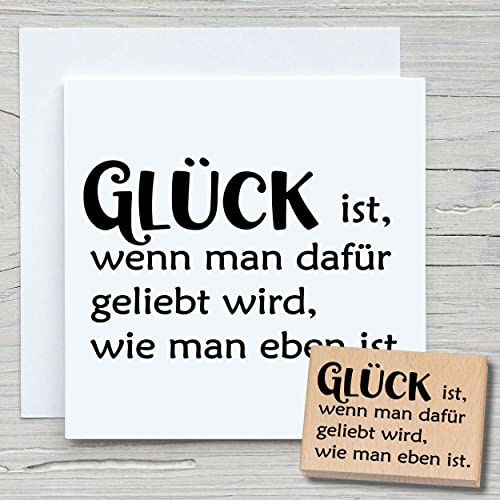 NEWSTAMPS Stempel Glück ist wenn man Motivstempel groß aus Holz & Gummi zum Karten und Geschenke basteln, Holzstempel für Sprüche, Spruchstempel, Textstempel, Schrift, Scrapbook, Textilstempel, Deko