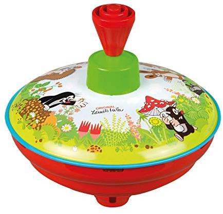 Lena tin Toys 52449 - Brummkreisel Ø13 cm Der kleine Maulwurf, Metall Kreisel, Schwungkreisel aus Blech, klassischer Pumpkreisel, Blechkreisel mit Spitze, Spielzeugkreisel für Kinder ab 18 Monate